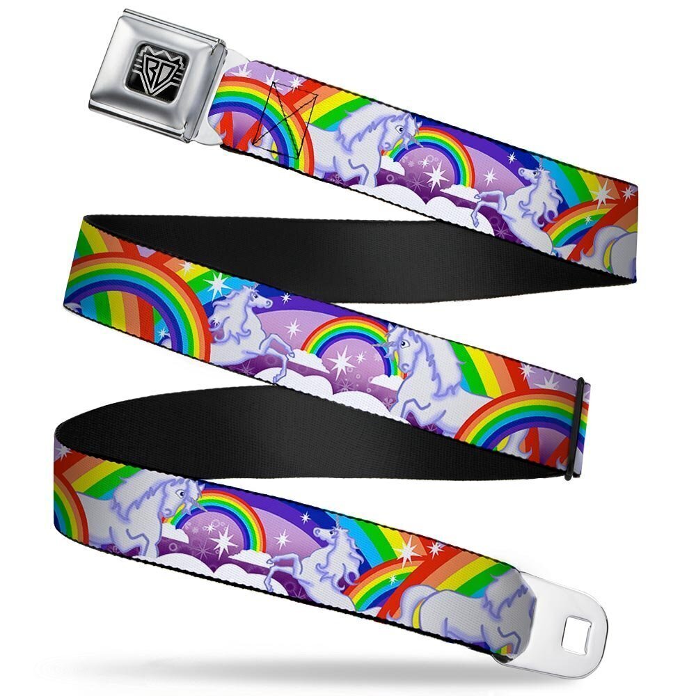 2819 Seatbelt Belt Unicorns in Rainbows w/Sparkles/Purple 1.0" Wide